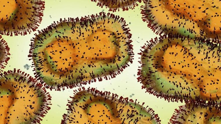A 3D render of Monkeypox Virus