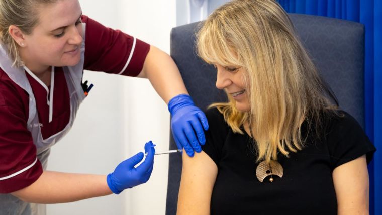 65-year-old Frieda receives her vaccine as part of the Oxford/Liverpool clinical trial of MERS ChAdOx1 vaccine.