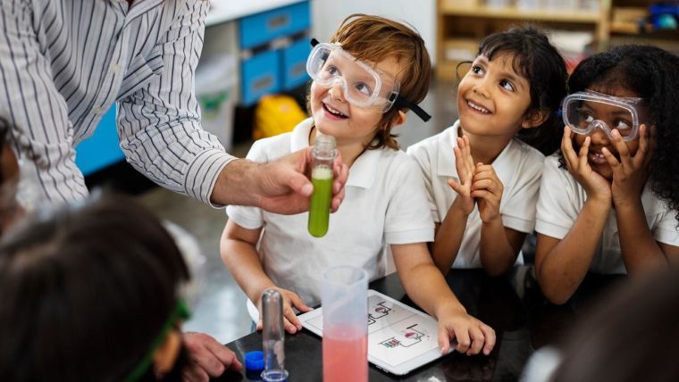 Children engaging with science